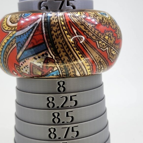 VINTAGE RETRO PAISLEY FLORAL CHUNKY BOHO BANGLE BRACELET DOMED CORAL RED - Picture 5 of 7